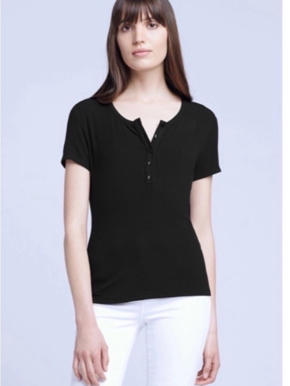 L'Agence Ribbed Henley Short Sleeve Shirt XS